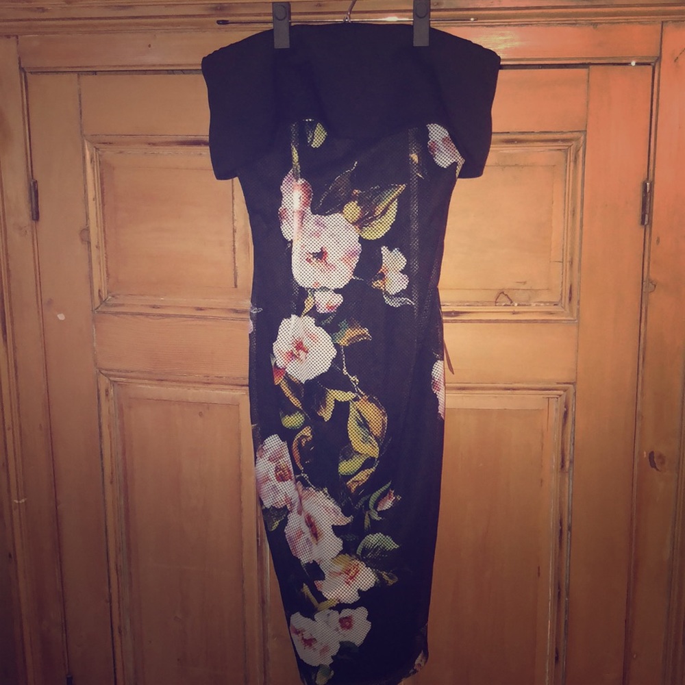 Bariano Lumiér Strapless net floral over black-S